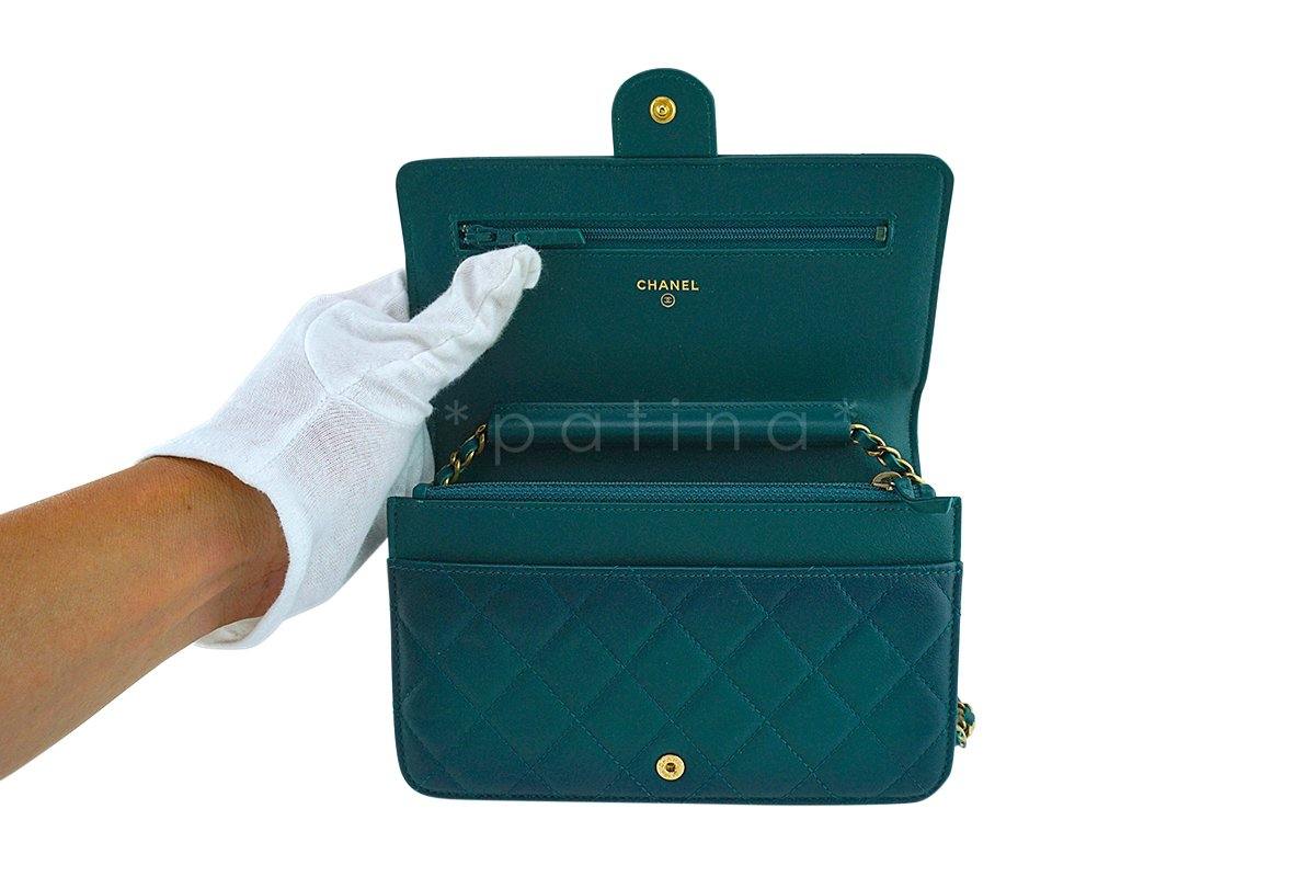 Chanel Blue-Green Classic Quilted WOC Wallet on Chain Flap Bag - Image 9