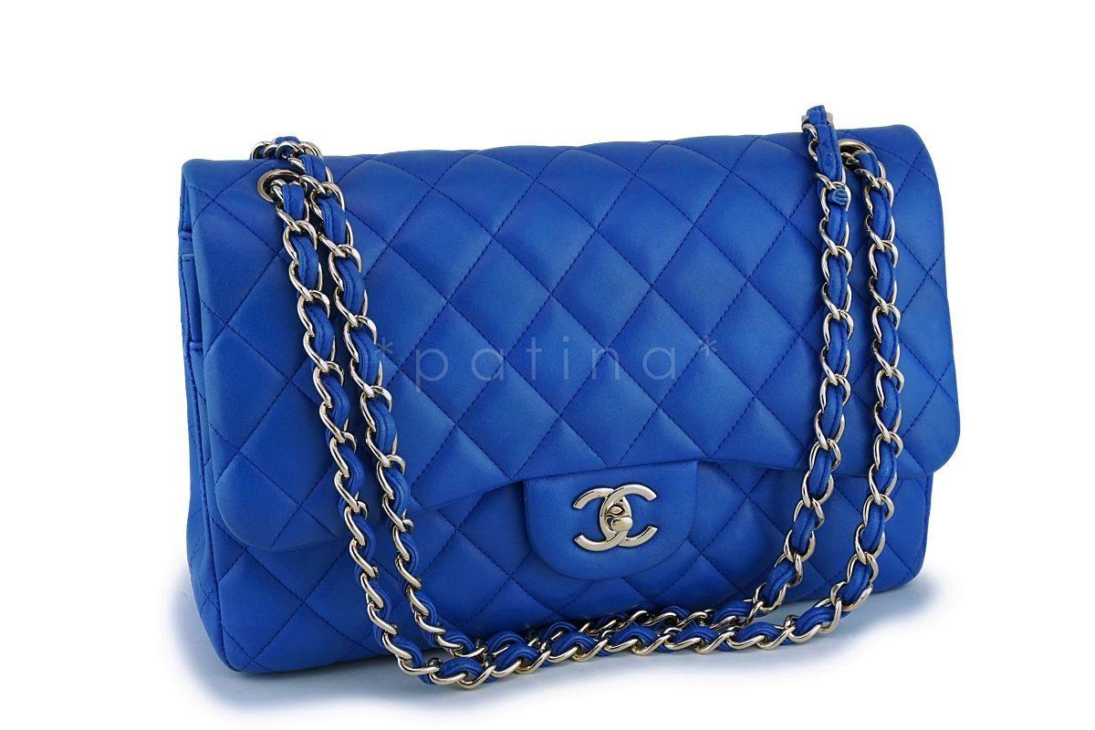 Chanel Blue Lambskin Jumbo Classic Double Flap Bag GHW - Image 2