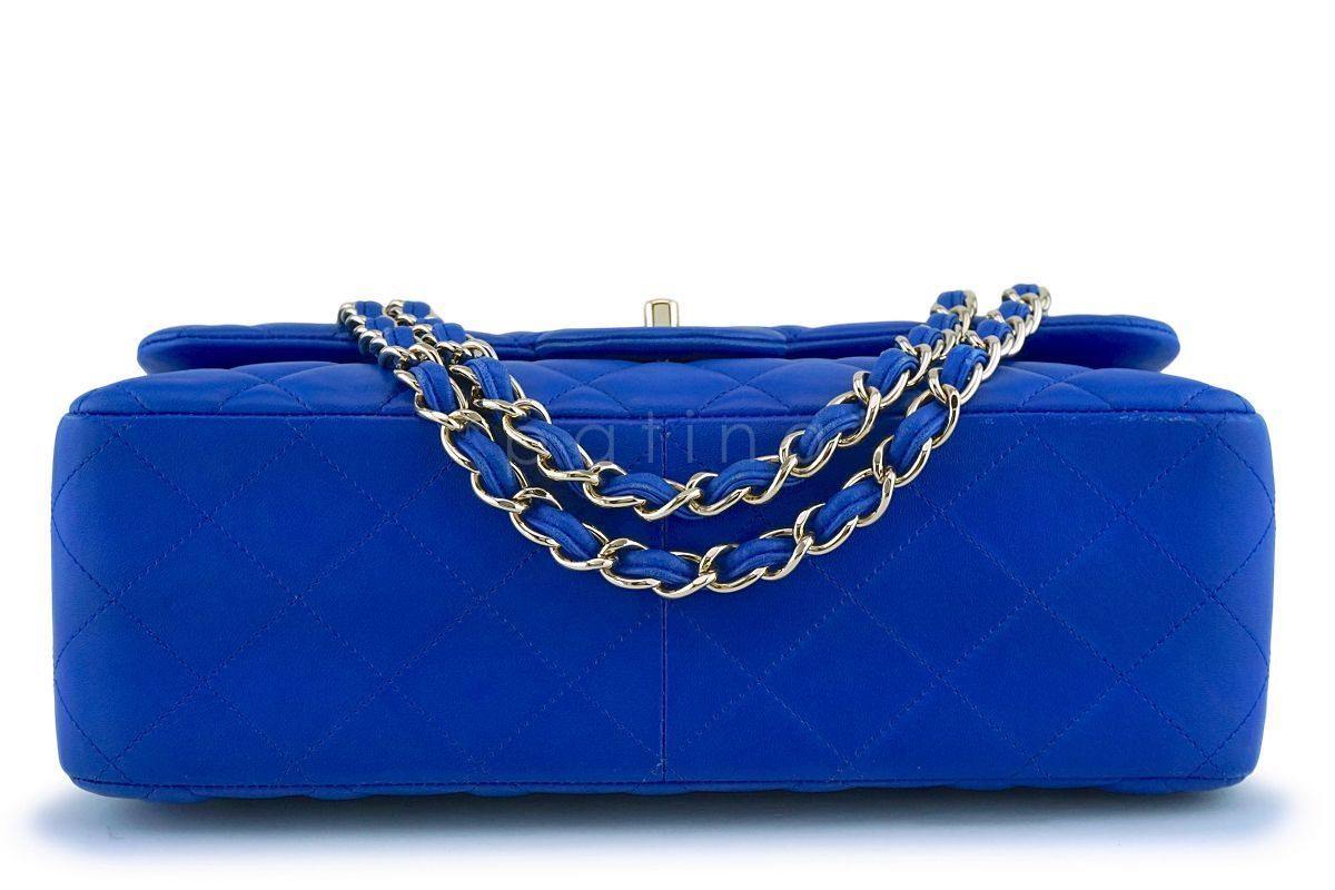 Chanel Blue Lambskin Jumbo Classic Double Flap Bag GHW - Image 6