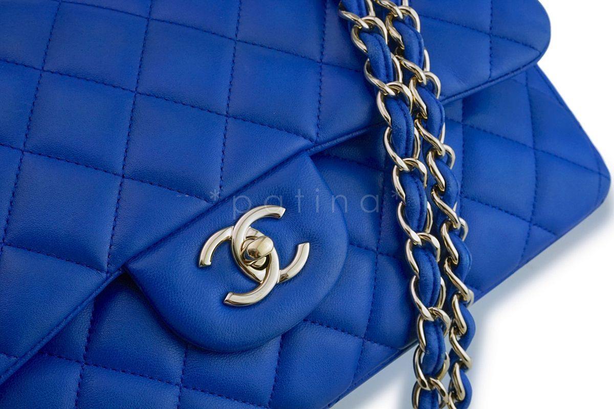 Chanel Blue Lambskin Jumbo Classic Double Flap Bag GHW - Image 8