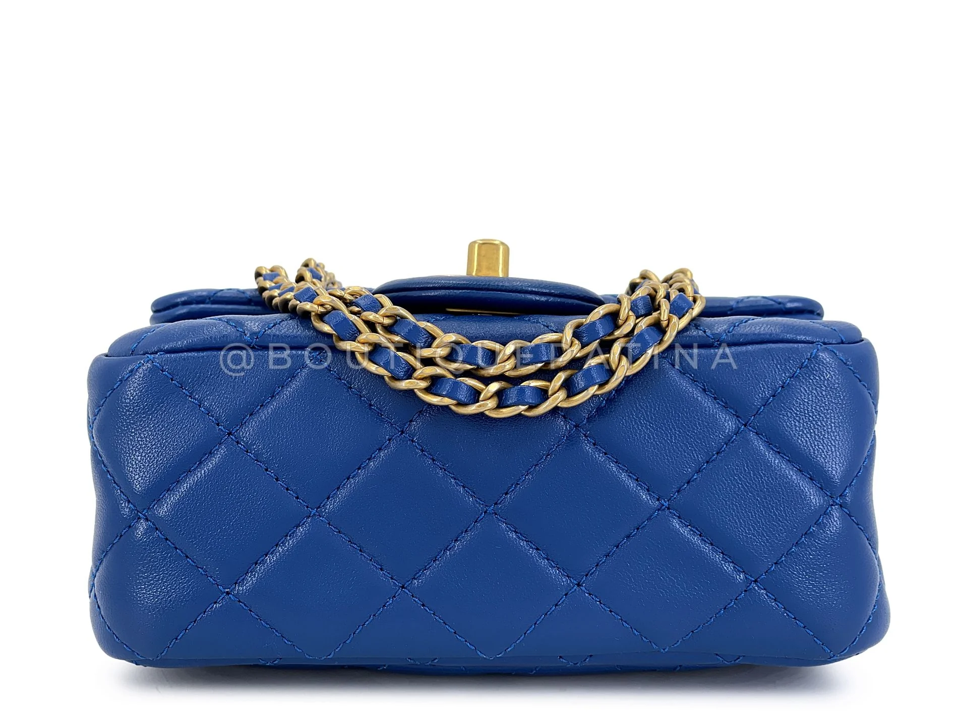 Chanel Blue Lambskin Pearl Crush Square Mini Flap Bag GHW NCJ - Image 6