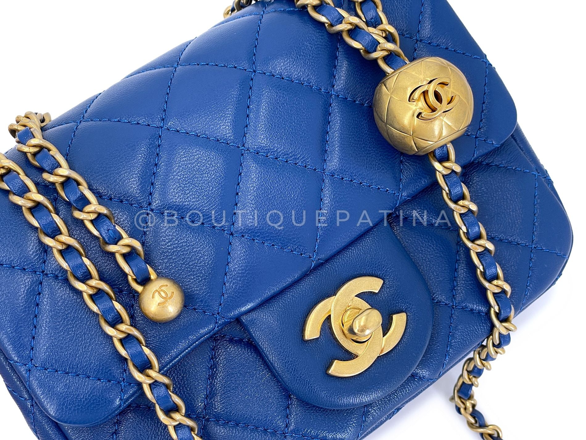 Chanel Blue Lambskin Pearl Crush Square Mini Flap Bag GHW NCJ - Image 8