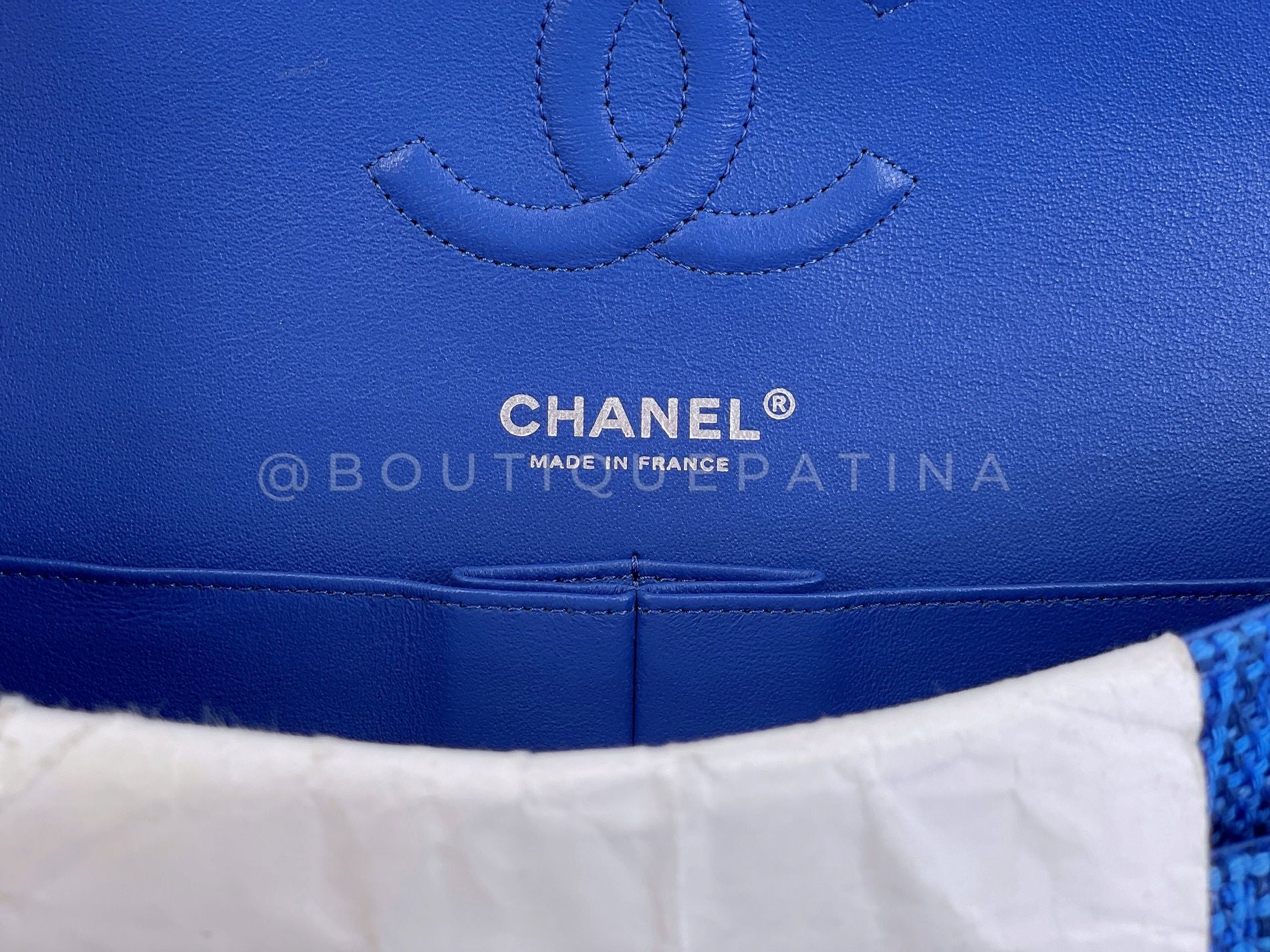 Chanel Blue Tweed Medium Classic Double Flap Bag SHW  QEU - Image 11