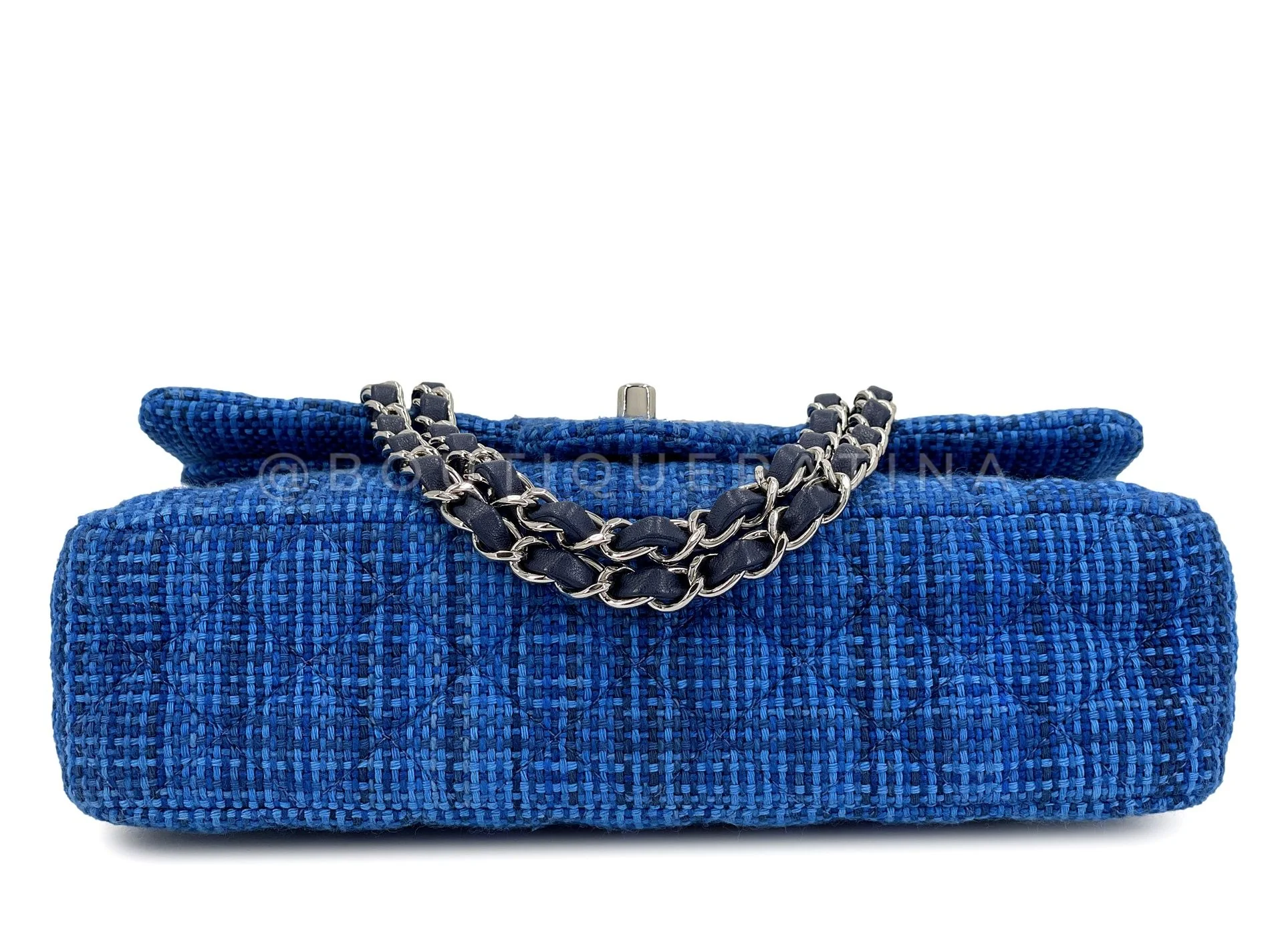 Chanel Blue Tweed Medium Classic Double Flap Bag SHW  QEU - Image 6