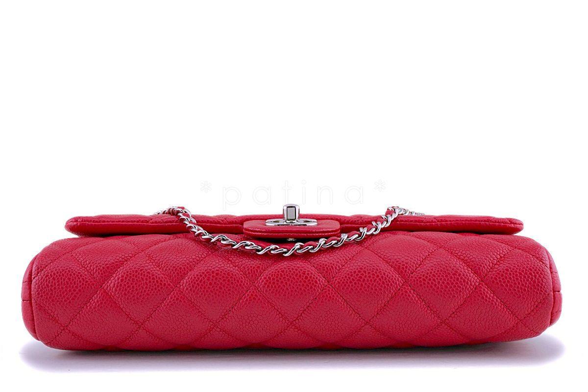 Chanel Blush Red Caviar Timeless Classic Flap Clutch w Chain Bag SHW - Image 6