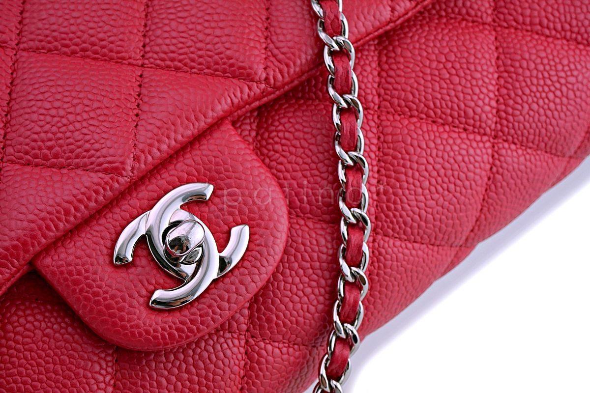 Chanel Blush Red Caviar Timeless Classic Flap Clutch w Chain Bag SHW - Image 8