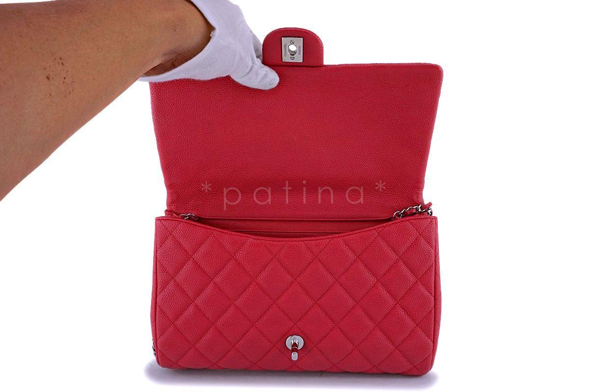 Chanel Blush Red Caviar Timeless Classic Flap Clutch w Chain Bag SHW - Image 9
