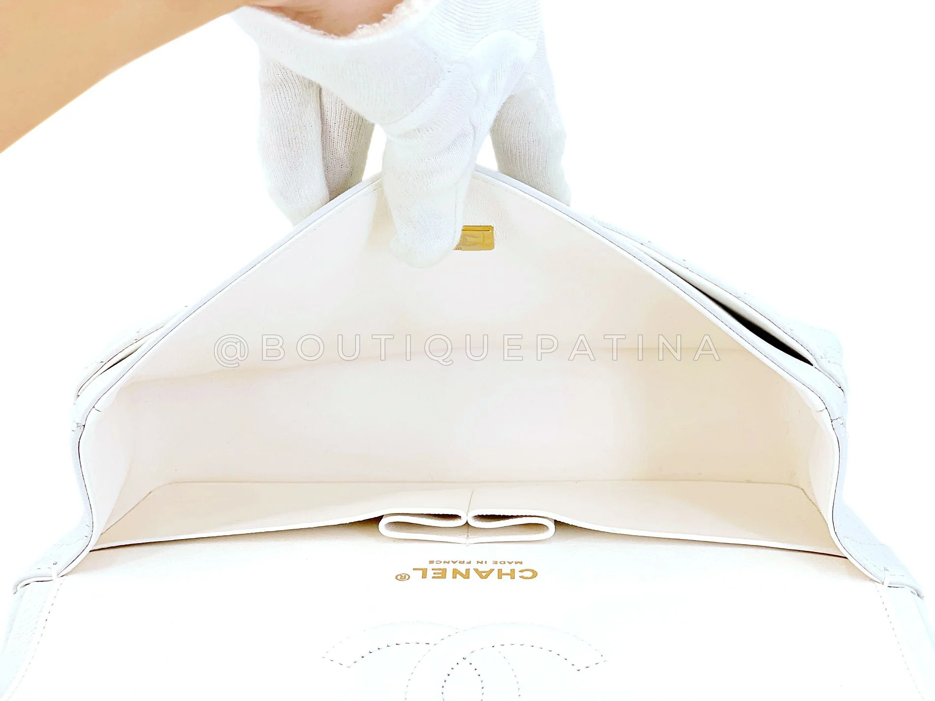 Chanel Bone Ivory White Caviar Medium Classic Double Flap Bag GHW 4OO - Image 10