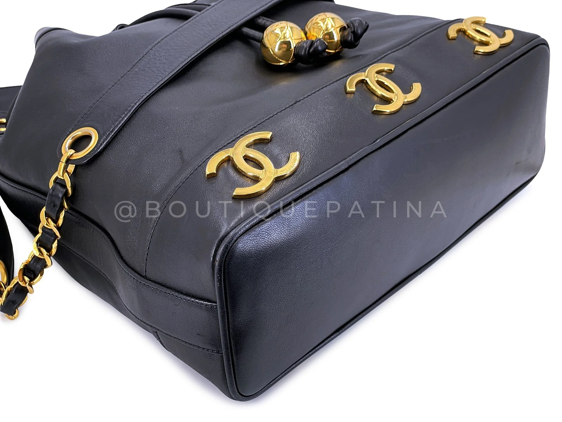 Chanel Bucket Bag 6-CC Rectangular Black Drawstring 24k GHW Lambskin MKT - Image 6
