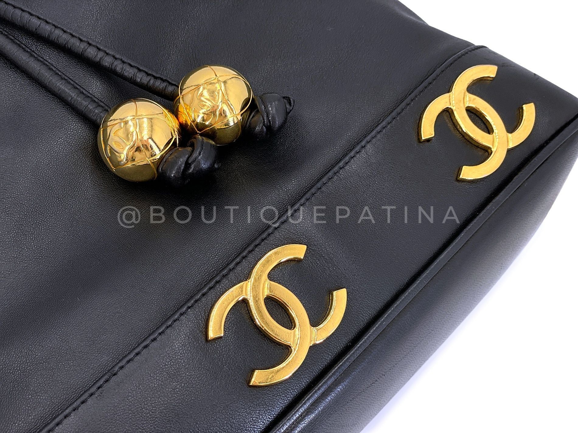 Chanel Bucket Bag 6-CC Rectangular Black Drawstring 24k GHW Lambskin MKT - Image 7
