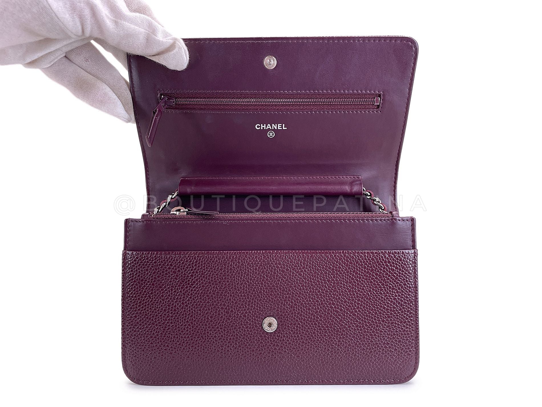 Chanel Burgundy Caviar Timeless Wallet on Chain WOC Flap Bag SHW 6C7 - Image 9