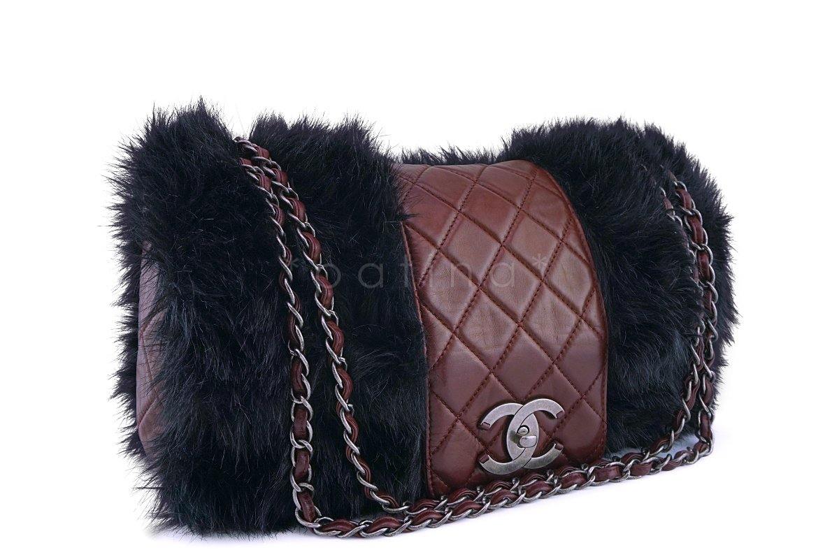 Chanel Burgundy Maxi XL Jumbo Quilted Classic Fantasy Fur Flap Bag - Image 2