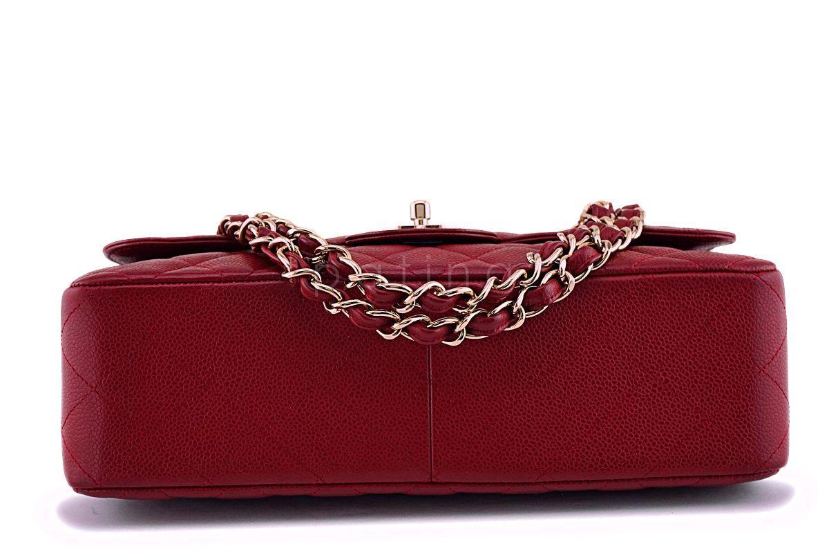 Chanel Burgundy Red Caviar Jumbo Classic Flap Bag GHW - Image 6