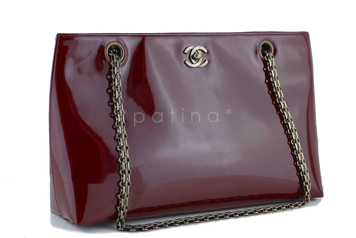 Chanel Burgundy Red Patent Luxe Classic Shopper Tote with Bijoux Chain Bag - Image 2