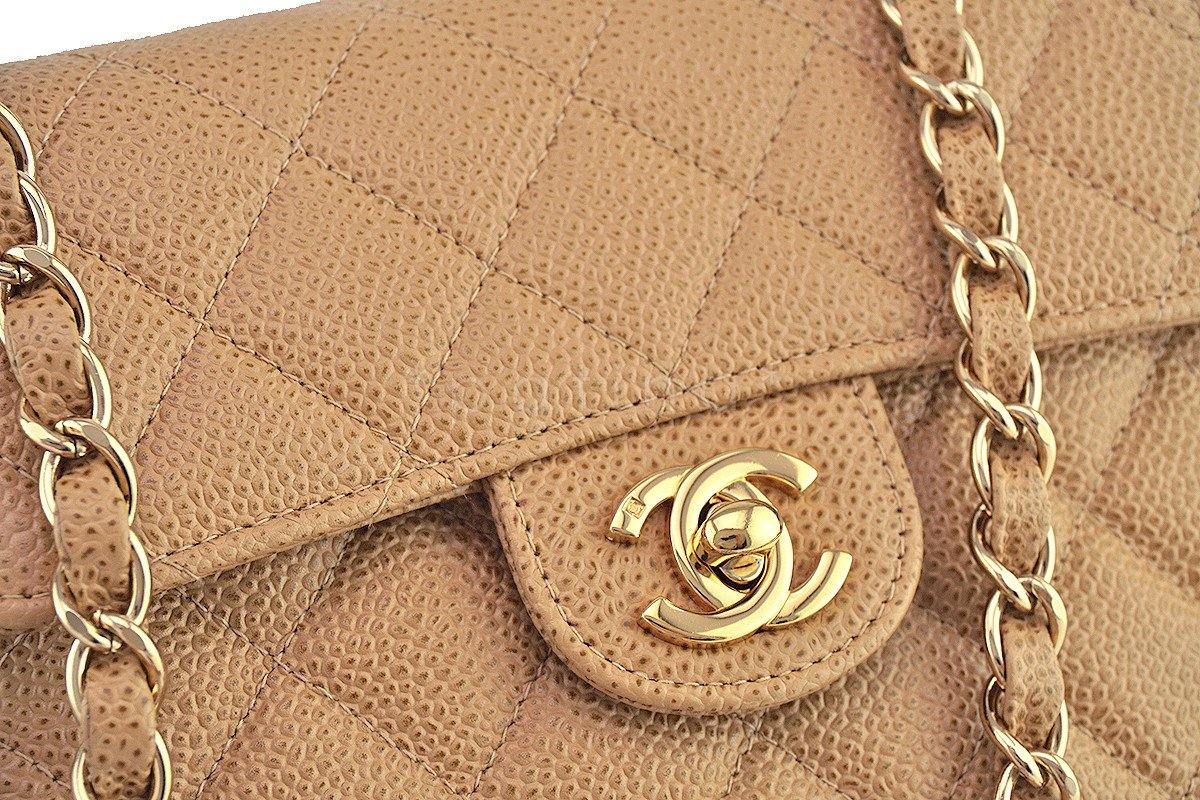 Chanel Camel Beige Caviar Classic Quilted Square Mini 2.55 Flap Bag - Image 8