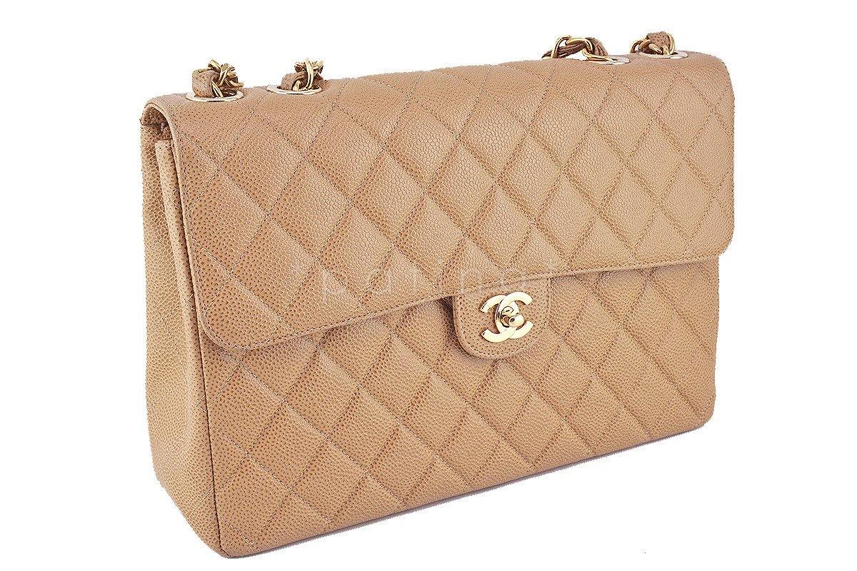 Chanel Camel Beige Caviar Jumbo Quilted Classic 2.55 Flap Bag - Image 3