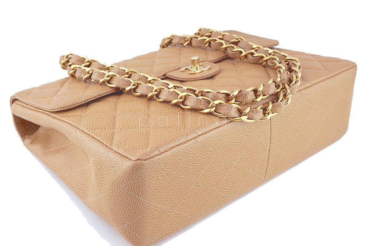 Chanel Camel Beige Caviar Jumbo Quilted Classic 2.55 Flap Bag - Image 7