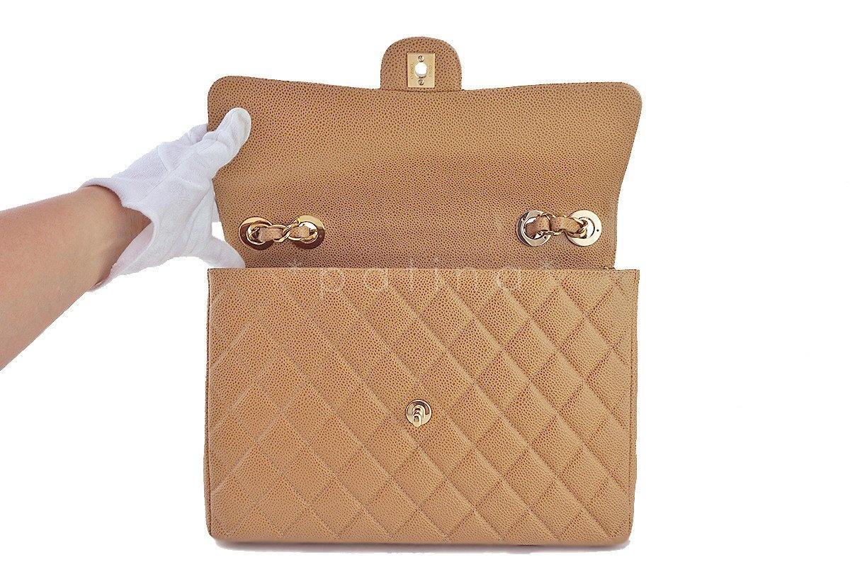 Chanel Camel Beige Caviar Jumbo Quilted Classic 2.55 Flap Bag - Image 9