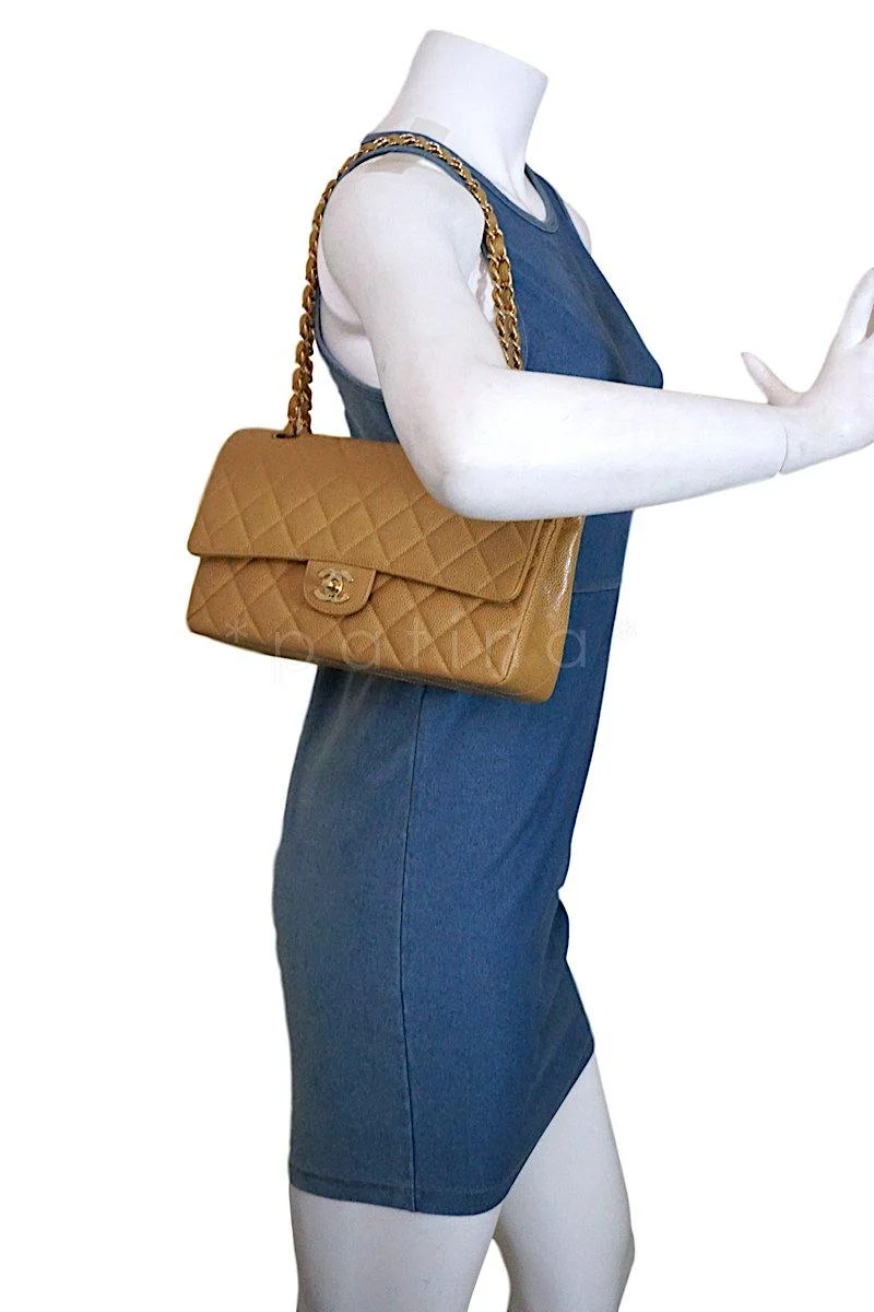 Chanel Camel Beige Caviar Medium Classic 2.55 Double Flap Bag GHW - Image 14