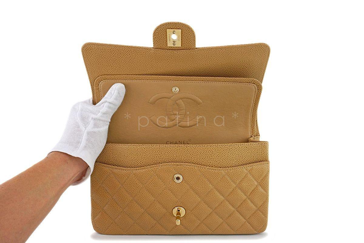 Chanel Camel Beige Caviar Medium Classic Double Flap Bag 24k GHW - Image 9