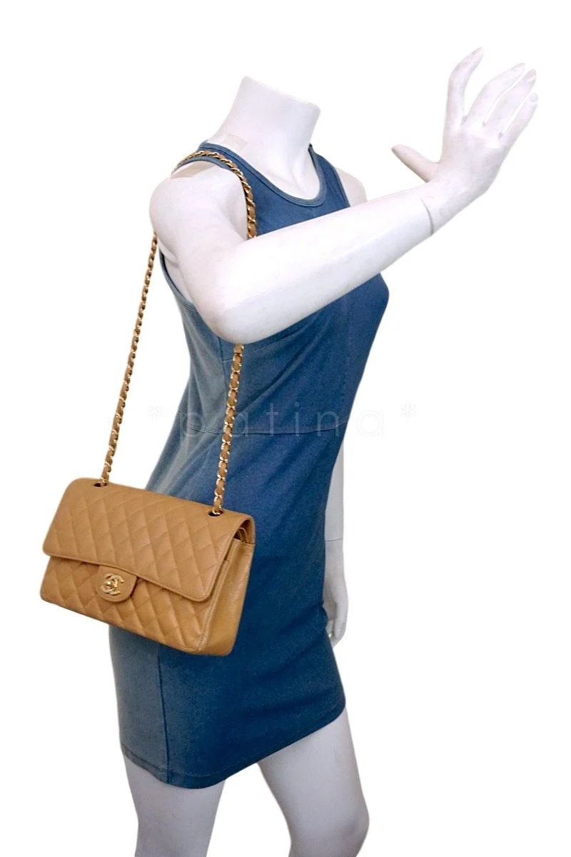 Chanel Camel Beige Caviar Medium Classic Double Flap Bag 24k GHW - Image 15