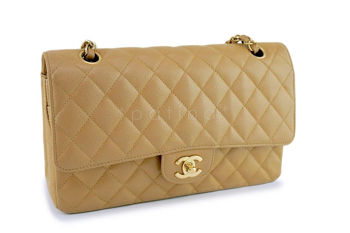Chanel Camel Beige Caviar Medium Classic Double Flap Bag 24k GHW - Image 3