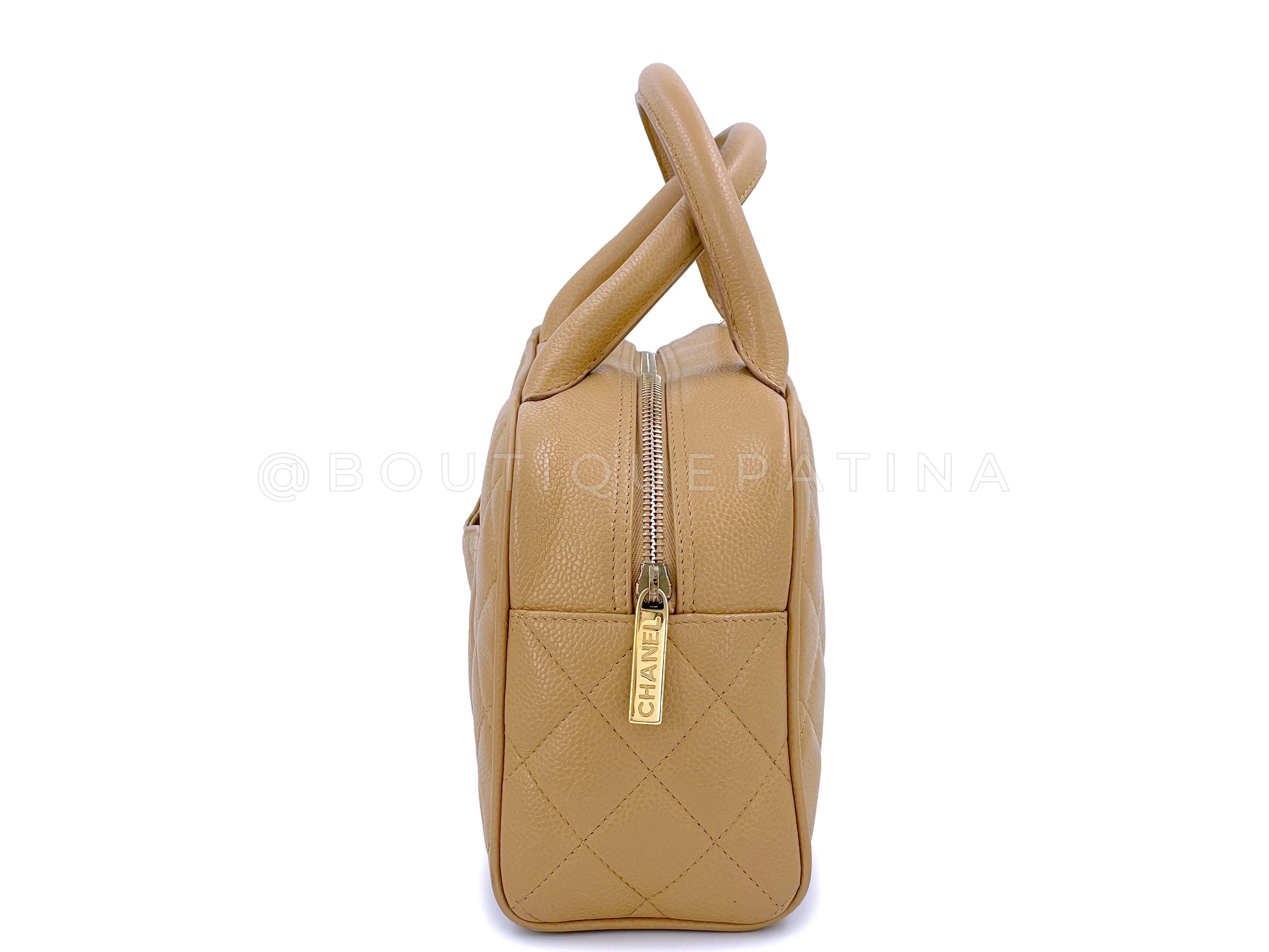 Chanel Camel Beige Caviar Quilted Small Mini Bowler Bag - Image 3