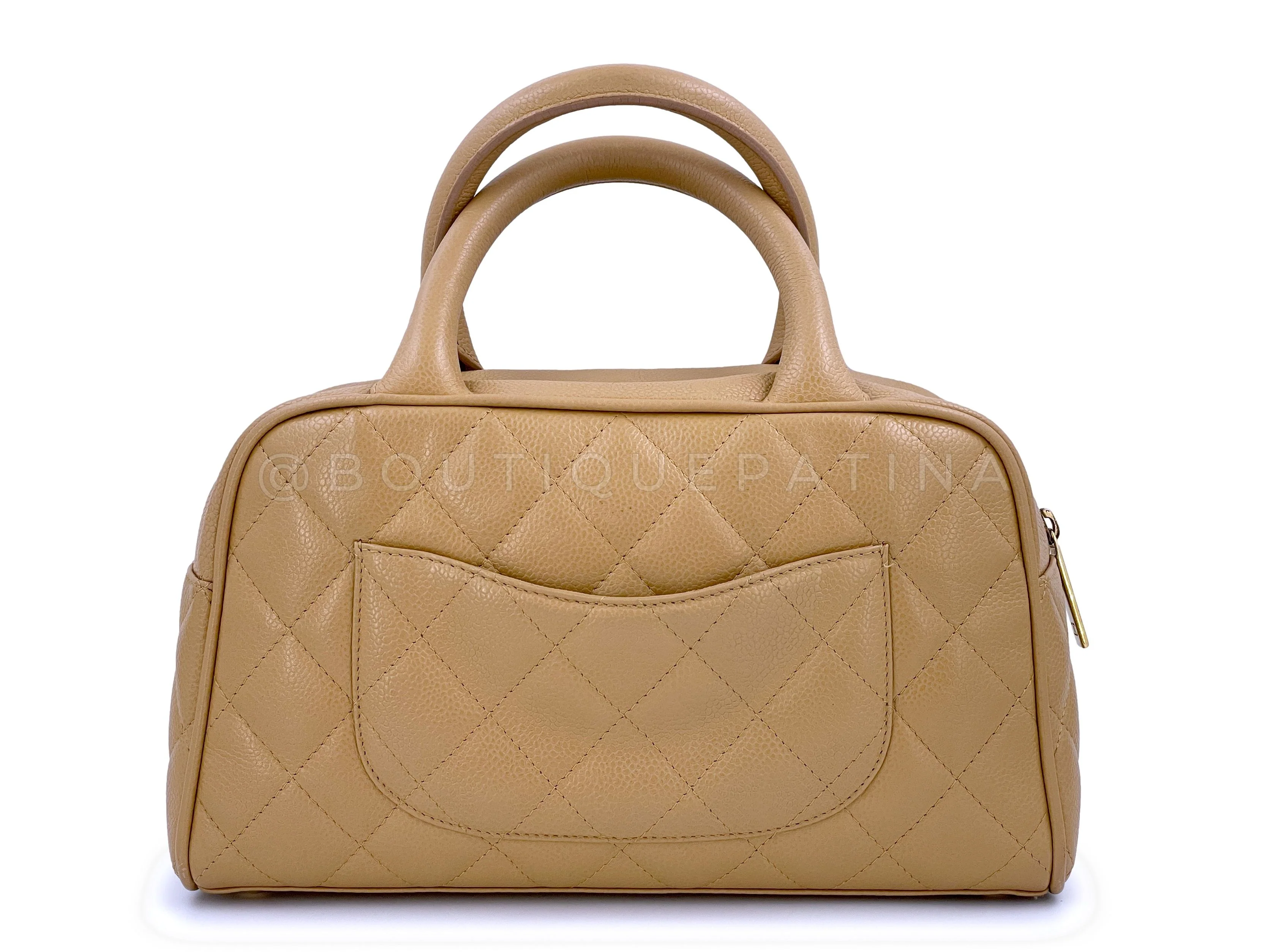 Chanel Camel Beige Caviar Quilted Small Mini Bowler Bag - Image 4