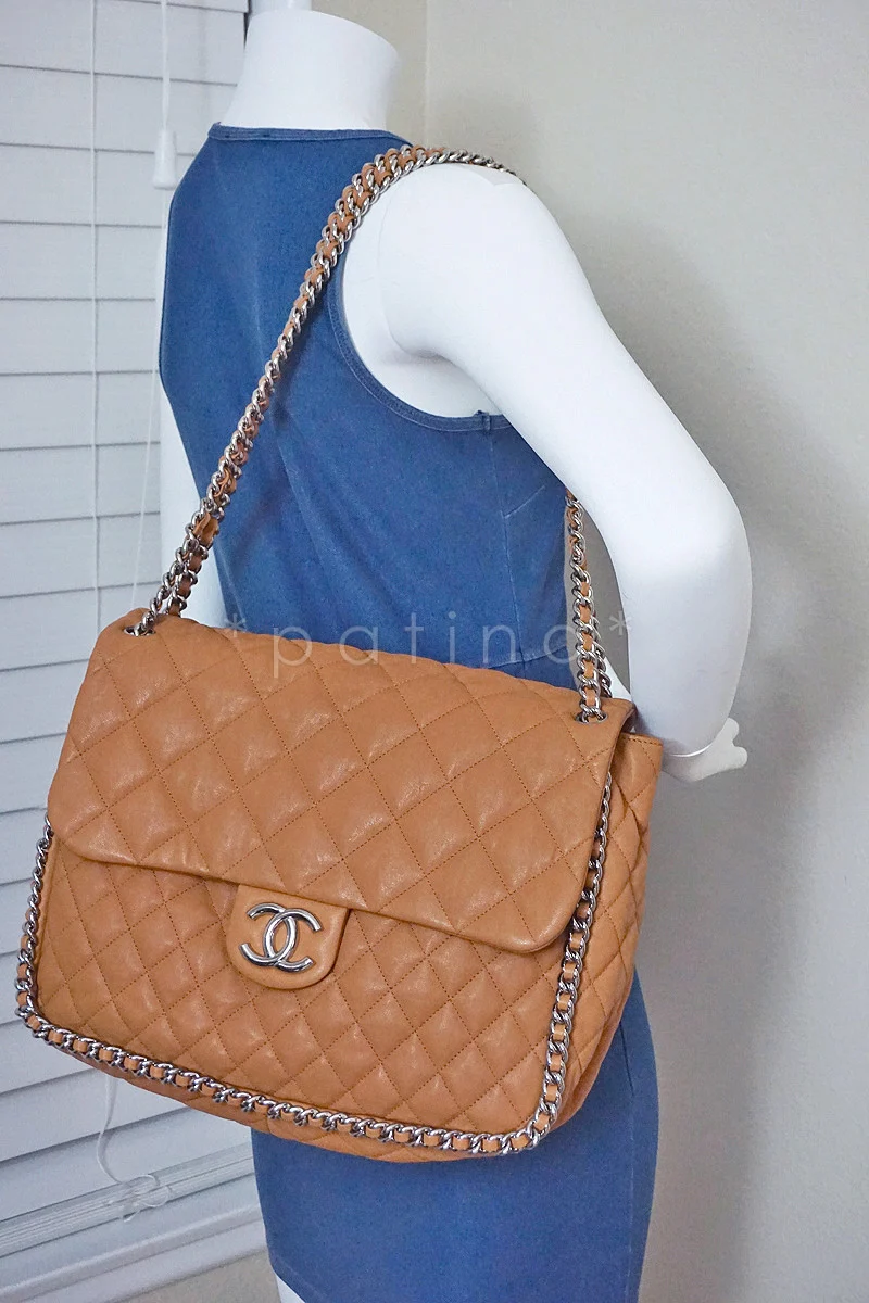 Chanel Camel Beige Chain Around Maxi Luxe Flap Bag - Image 13