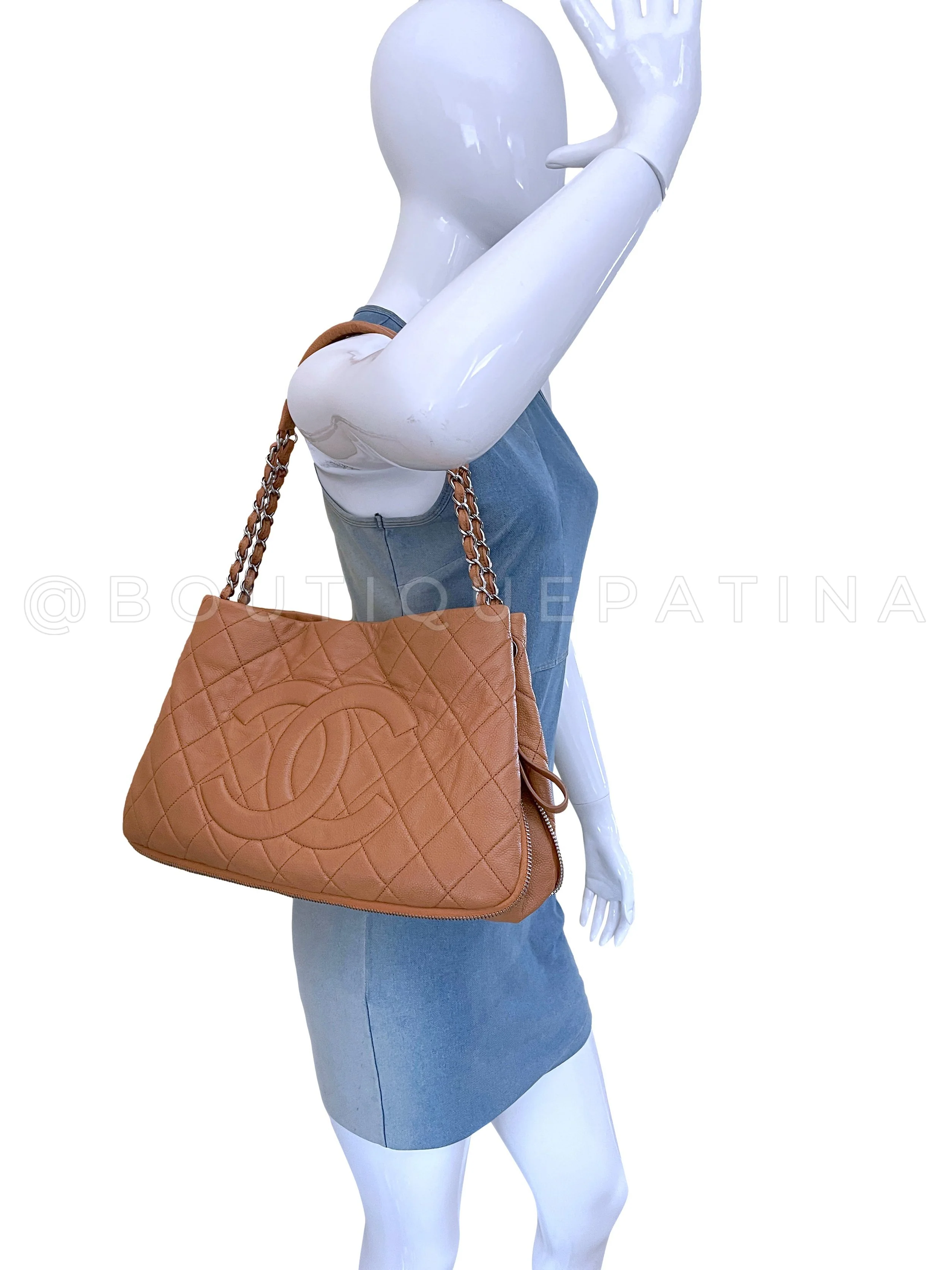 Chanel Caramel Beige-Brown Caviar Large Timeless Shopper Tote Bag SHW - Image 14
