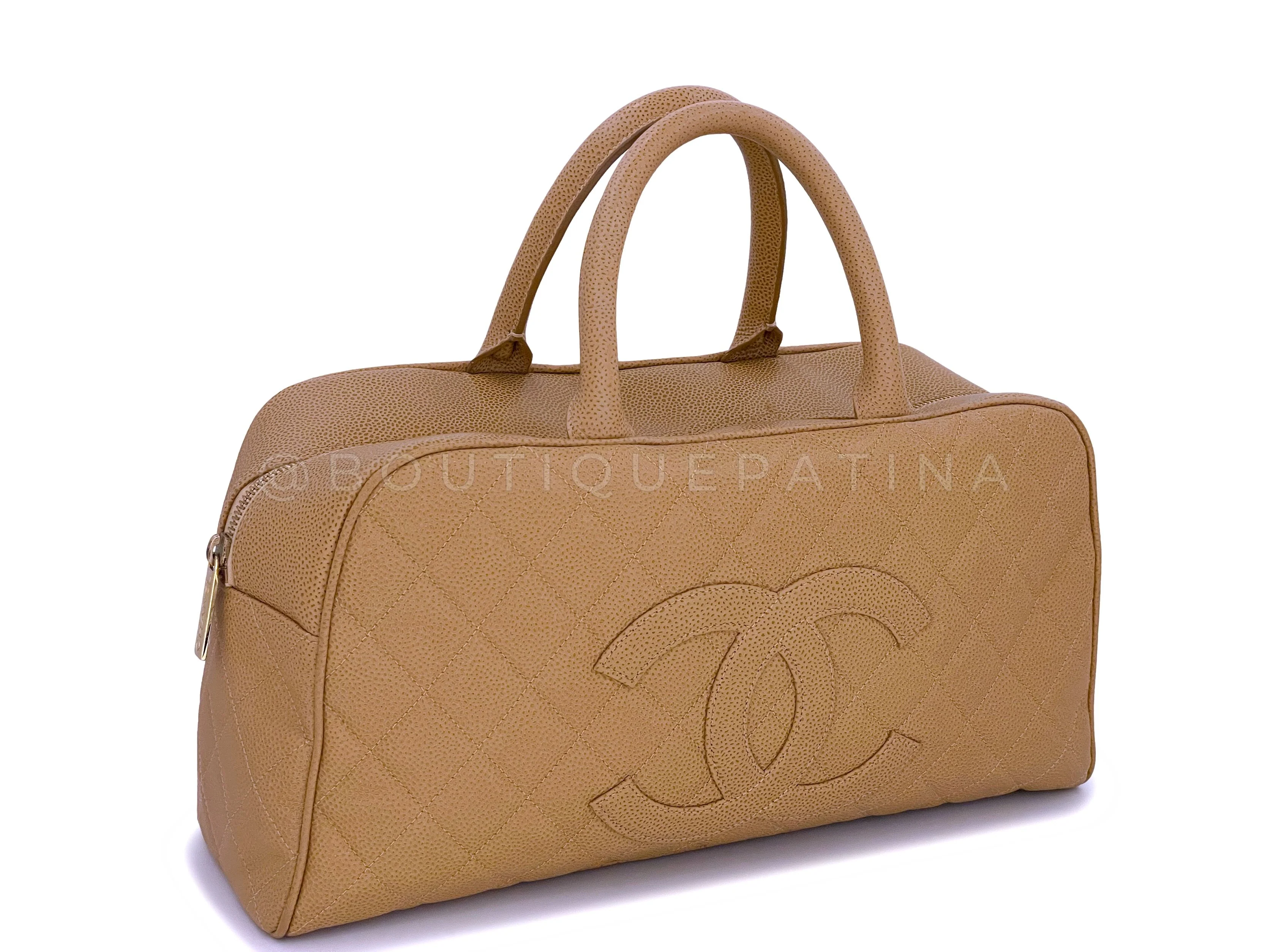 Chanel Caramel Beige Caviar XL Large Bowler Duffle Bag - Image 2
