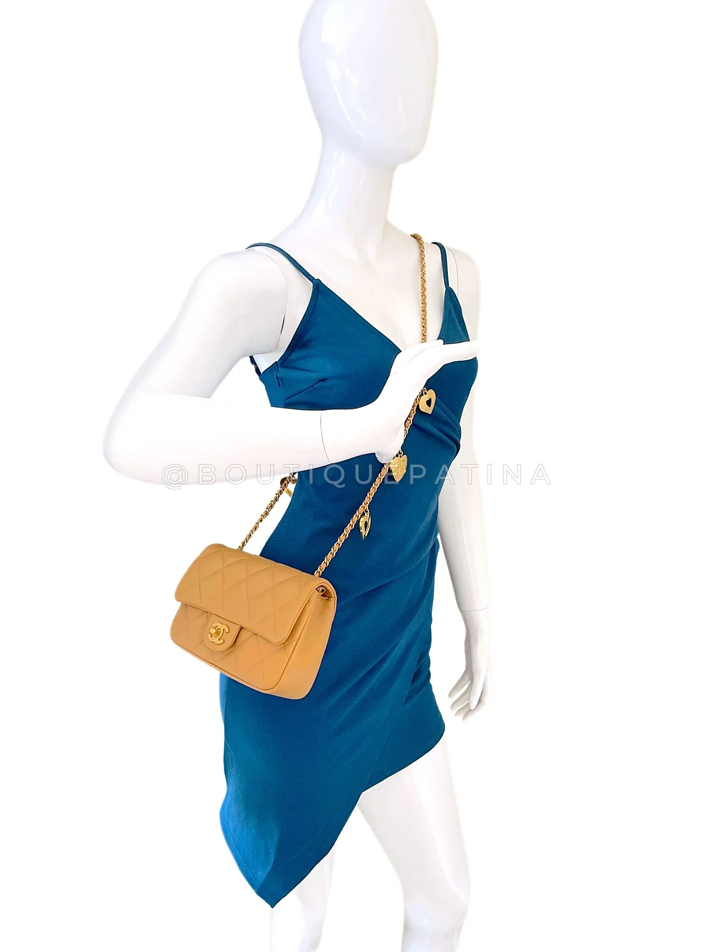 Chanel Caramel Brown Beige Heart Charms Mini Flap Bag GHW SKY - Image 13