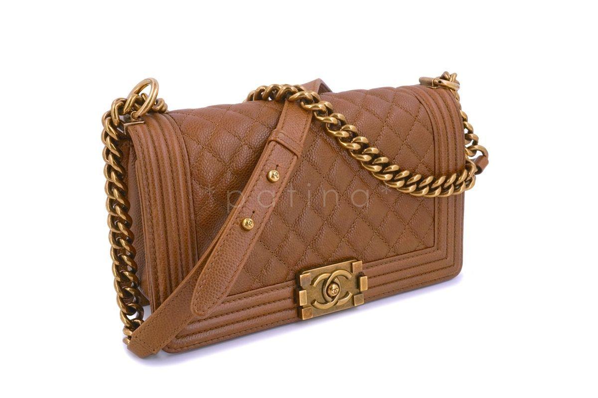 Chanel Caramel Camel Brown Caviar Medium Classic Boy Flap Bag - Image 2