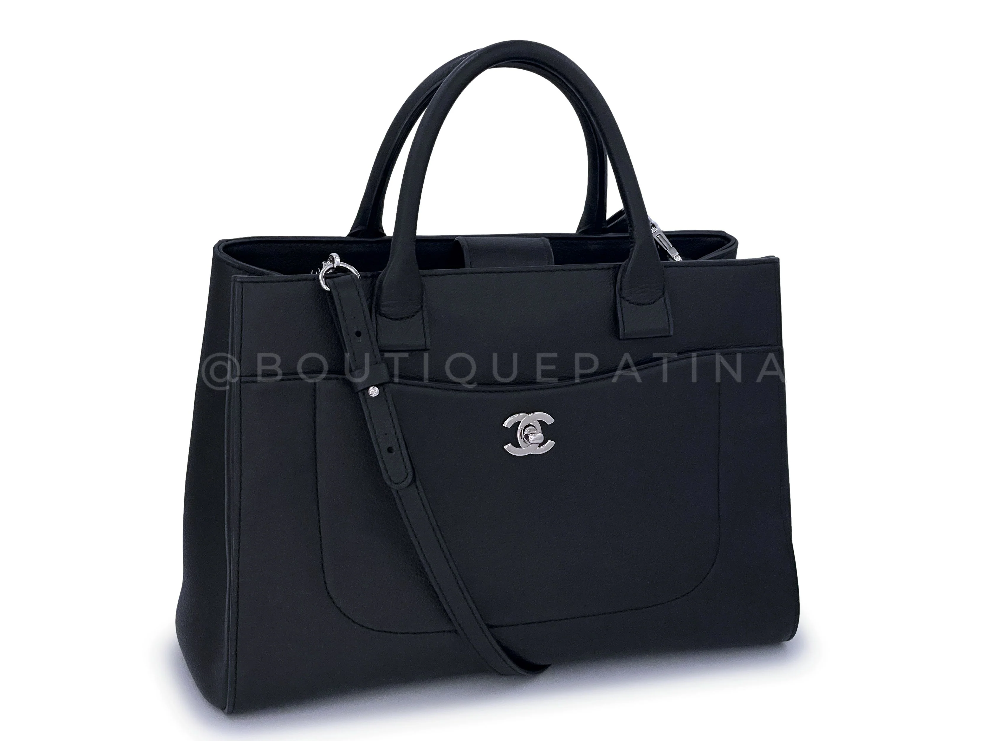 Chanel Black Calfskin Neo Executive Shopper Tote Bag w Strap Caviar - Image 2