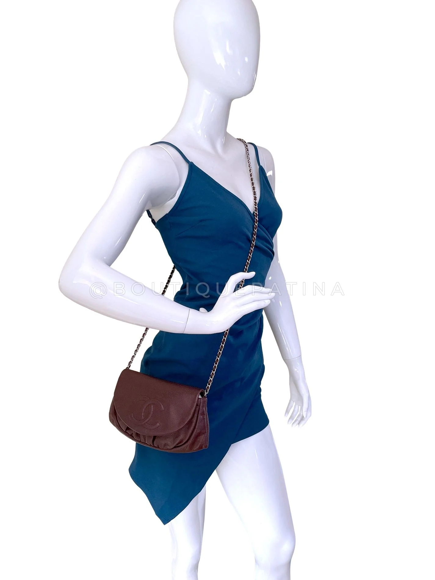 Chanel Caviar Wine Burgundy Half Moon WOC Wallet on Chain Flap Bag B34 - Image 13