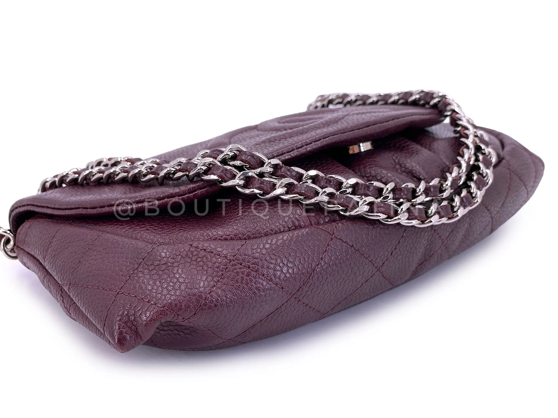 Chanel Caviar Wine Burgundy Half Moon WOC Wallet on Chain Flap Bag B34 - Image 7