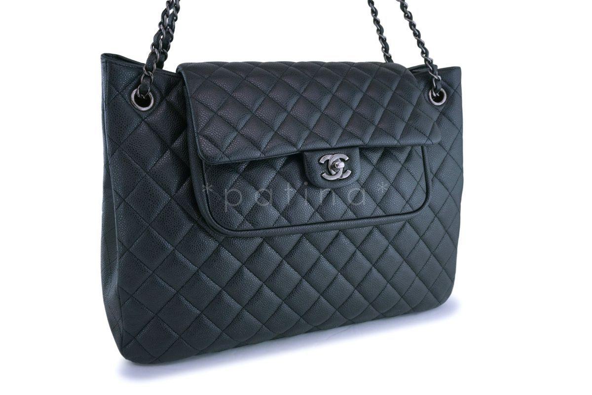Chanel Charcoal Gray Caviar Classic Flap Timeless Tote Bag - Image 3