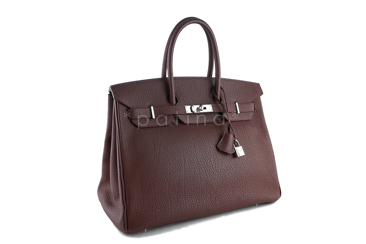 Hermes Chocolate Brown Fjord 35cm Birkin Bag PHW - Image 2