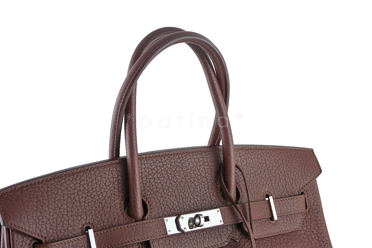 Hermes Chocolate Brown Fjord 35cm Birkin Bag PHW - Image 7