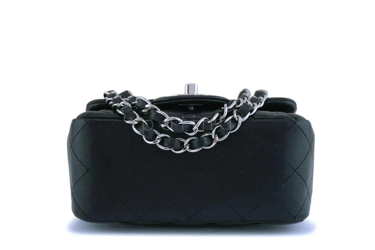 Chanel Classic Mini Square Black Lambskin Crossbody Bag SHW - Image 6