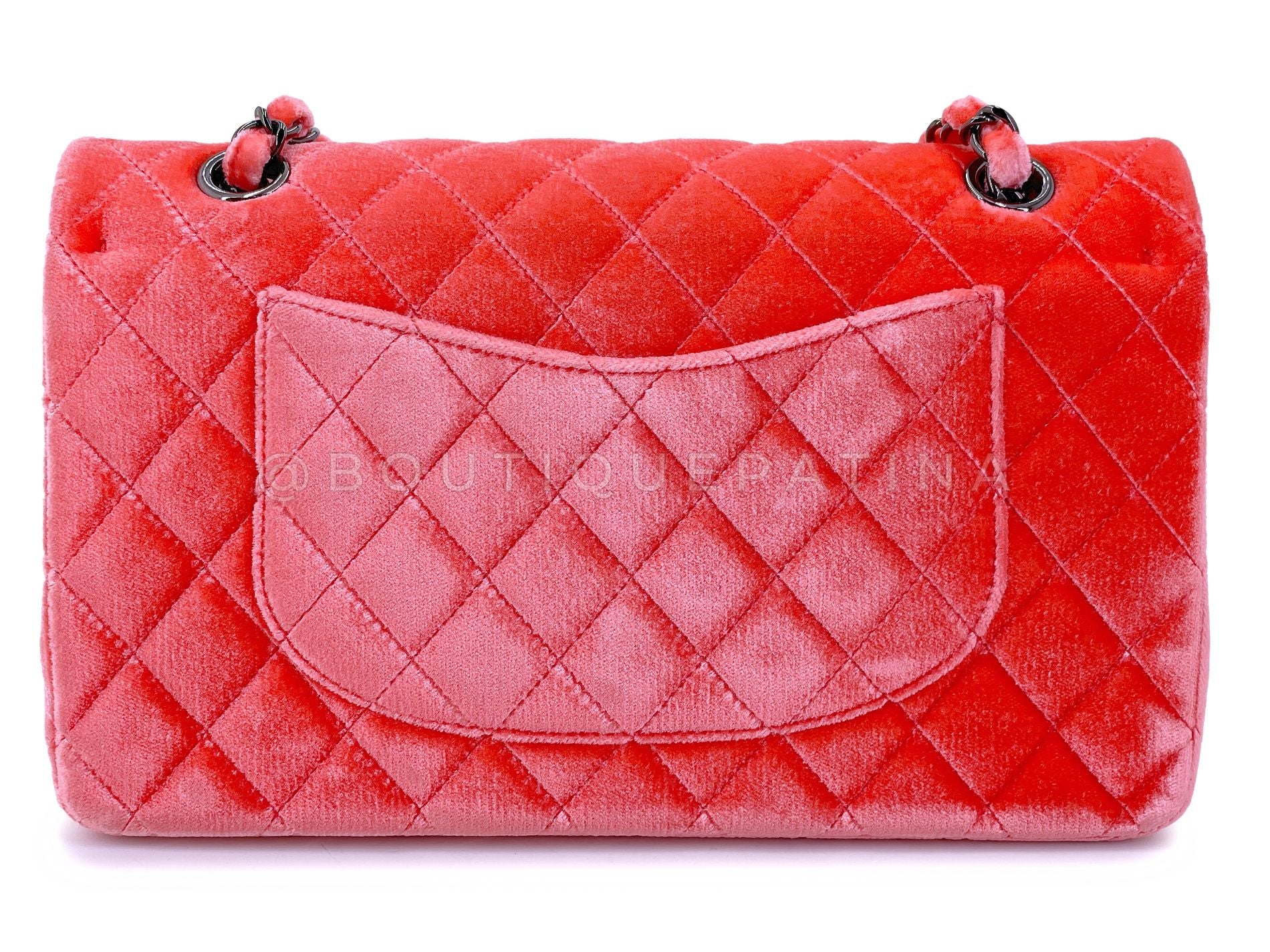 Chanel Coral Velvet Medium Classic Double Flap Bag So Black Metal HW RSD - Image 5