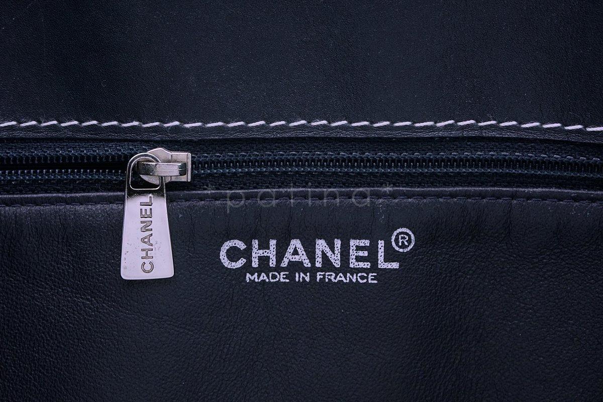 Chanel Dark Blue Contrast Stitch Giant XL Shopper Tote Bag - Image 10