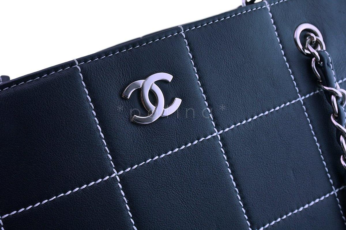 Chanel Dark Blue Contrast Stitch Giant XL Shopper Tote Bag - Image 8