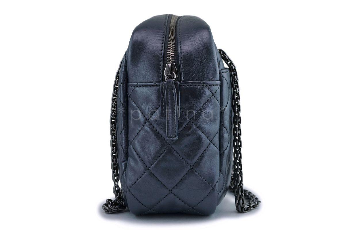 Chanel Dark Gray Silver Metallic Reissue Classic Camera Case Bag RHW - Image 4