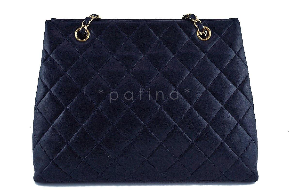 Chanel Dark Navy Blue Classic Quilted Shopper Tote Bag GHW - Image 5
