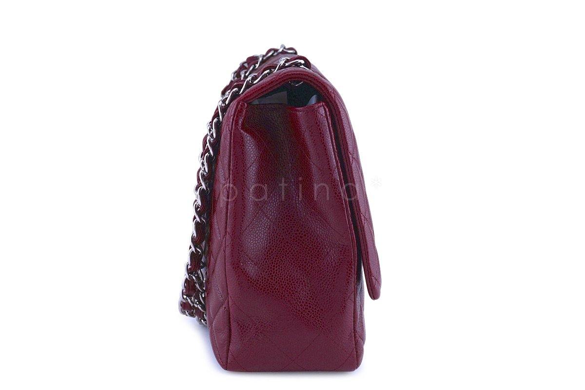 Chanel Dark Red 13in. Caviar Maxi Quilted Classic 2.55 Jumbo XL Flap Bag - Image 4