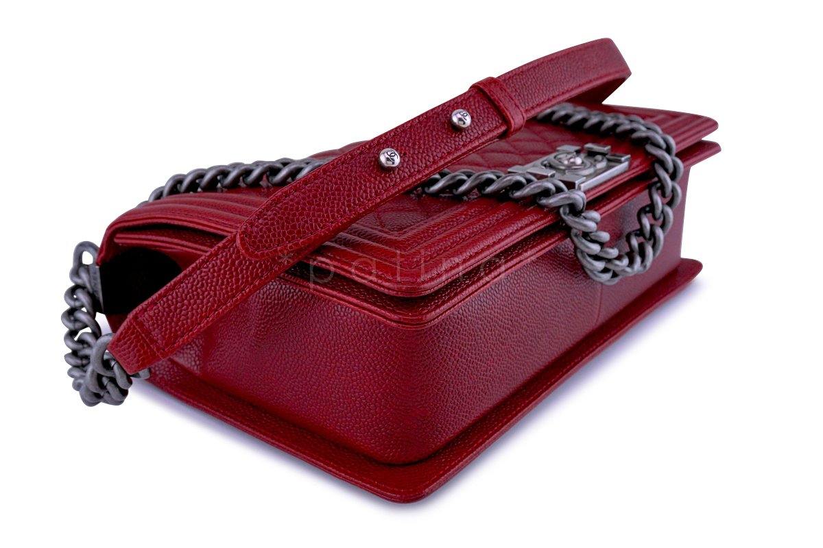 Chanel Dark Red Boy Classic Flap Medium Caviar Bag RHW - Image 7