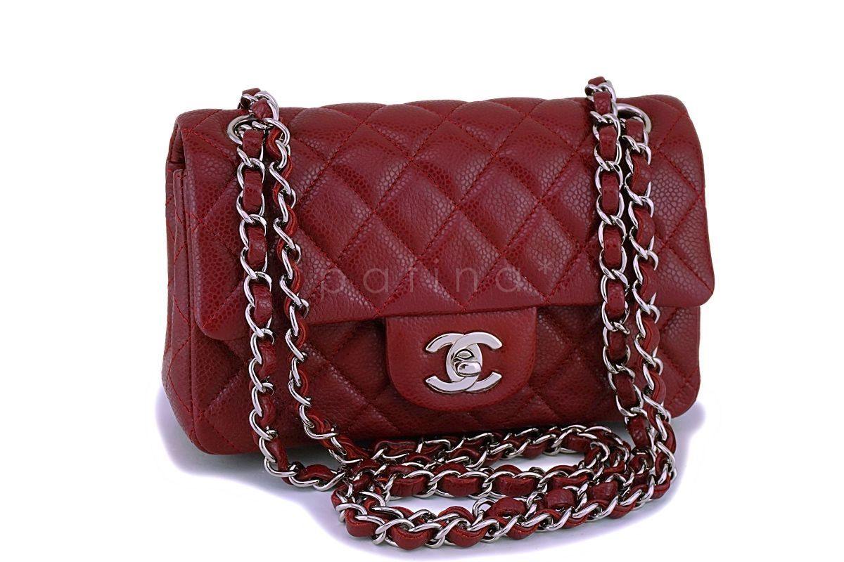 Chanel Dark Red Caviar 2-strap Rectangular Mini Classic Flap Bag SHW - Image 2