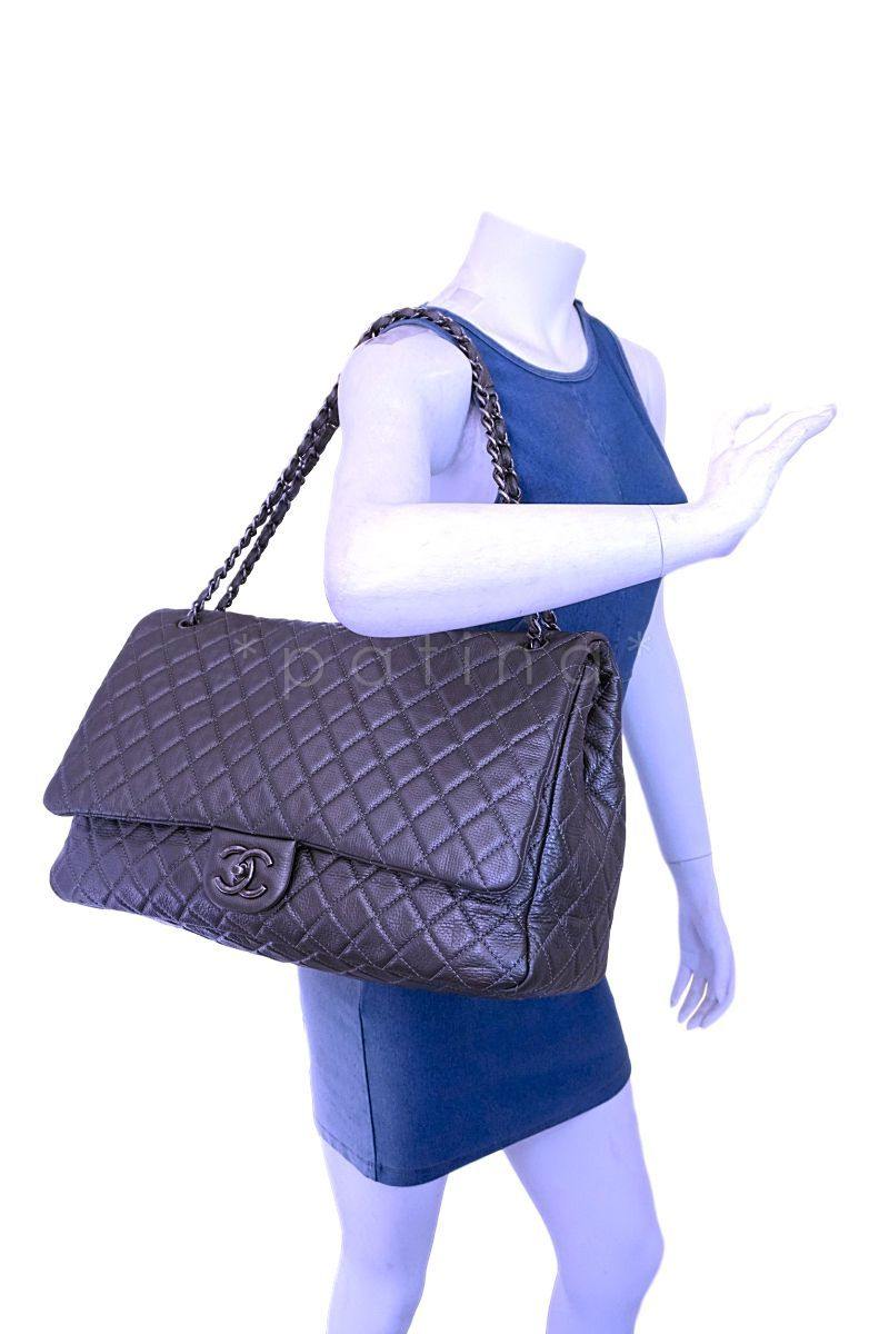 Chanel Dark Silver Ltd Airlines Runway Travel XXL Classic Flap Bag GHW - Image 13