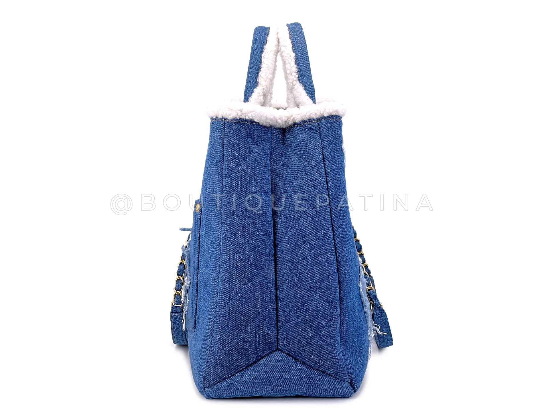 Chanel Denim Shearling Tote Bag Egyptian Paris-NY Convertible 19A GHW J7T - Image 4